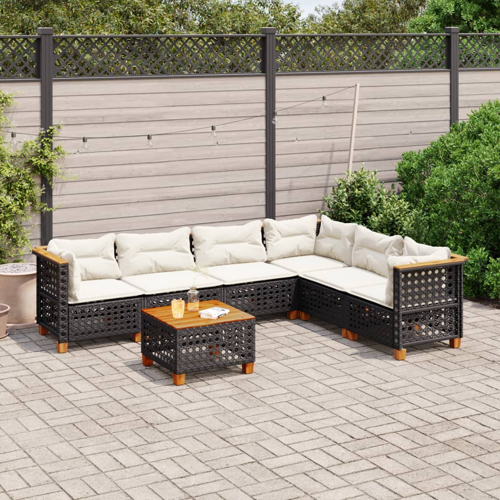7-delige Loungeset met kussens poly rattan zwart is nu te koop bij PeponiXL, paradijselijk wonen!