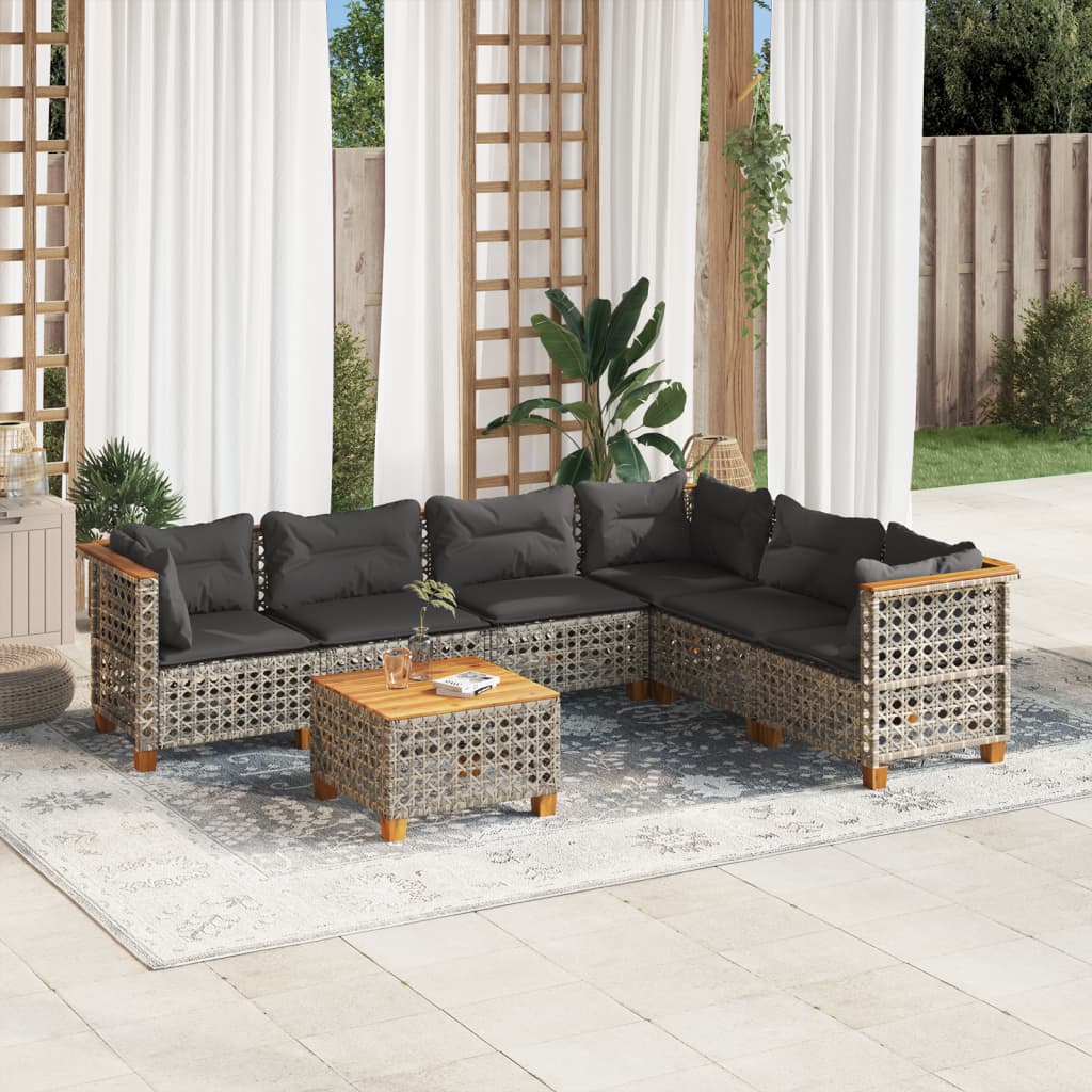 7-delige Loungeset met kussens poly rattan grijs is nu te koop bij PeponiXL, paradijselijk wonen!