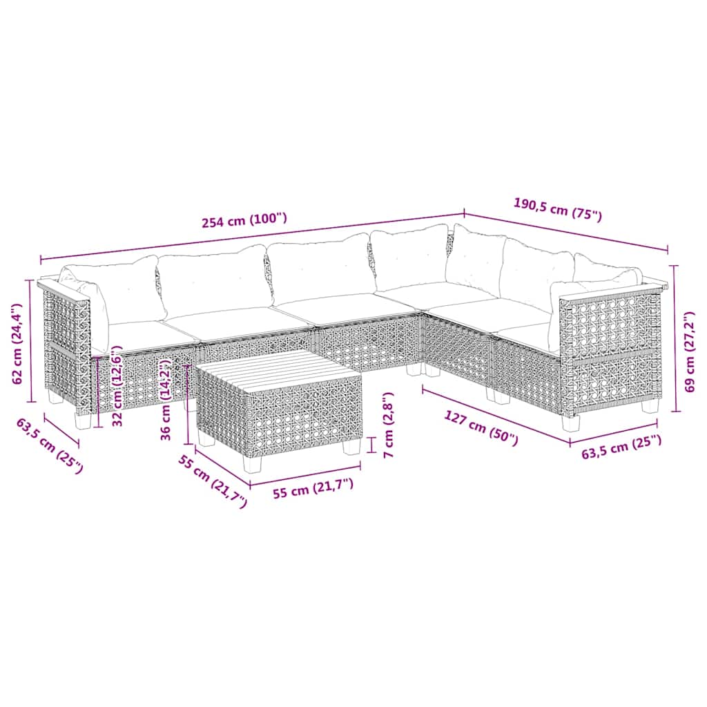 7-delige Loungeset met kussens poly rattan beige is nu te koop bij PeponiXL, paradijselijk wonen!
