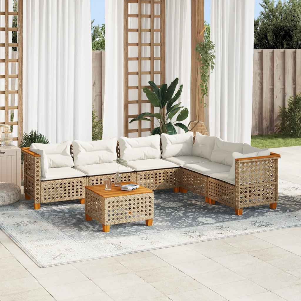 7-delige Loungeset met kussens poly rattan beige is nu te koop bij PeponiXL, paradijselijk wonen!
