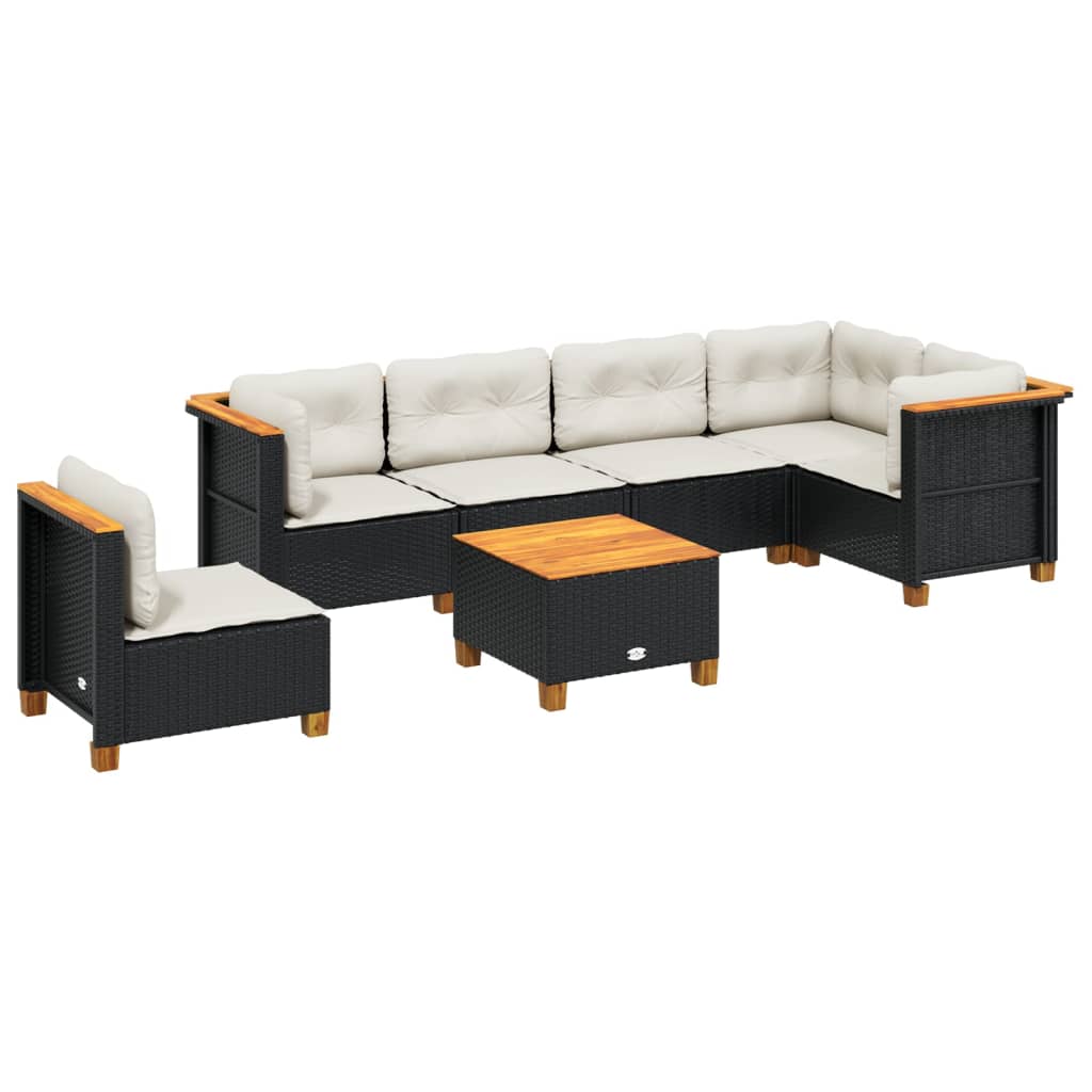 7-delige Loungeset met kussens poly rattan zwart is nu te koop bij PeponiXL, paradijselijk wonen!
