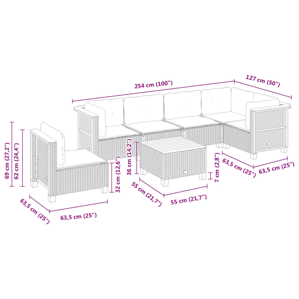 7-delige Loungeset met kussens poly rattan zwart is nu te koop bij PeponiXL, paradijselijk wonen!