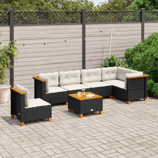 7-delige Loungeset met kussens poly rattan zwart is nu te koop bij PeponiXL, paradijselijk wonen!