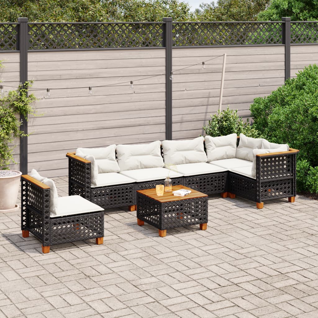 7-delige Loungeset met kussens poly rattan zwart is nu te koop bij PeponiXL, paradijselijk wonen!
