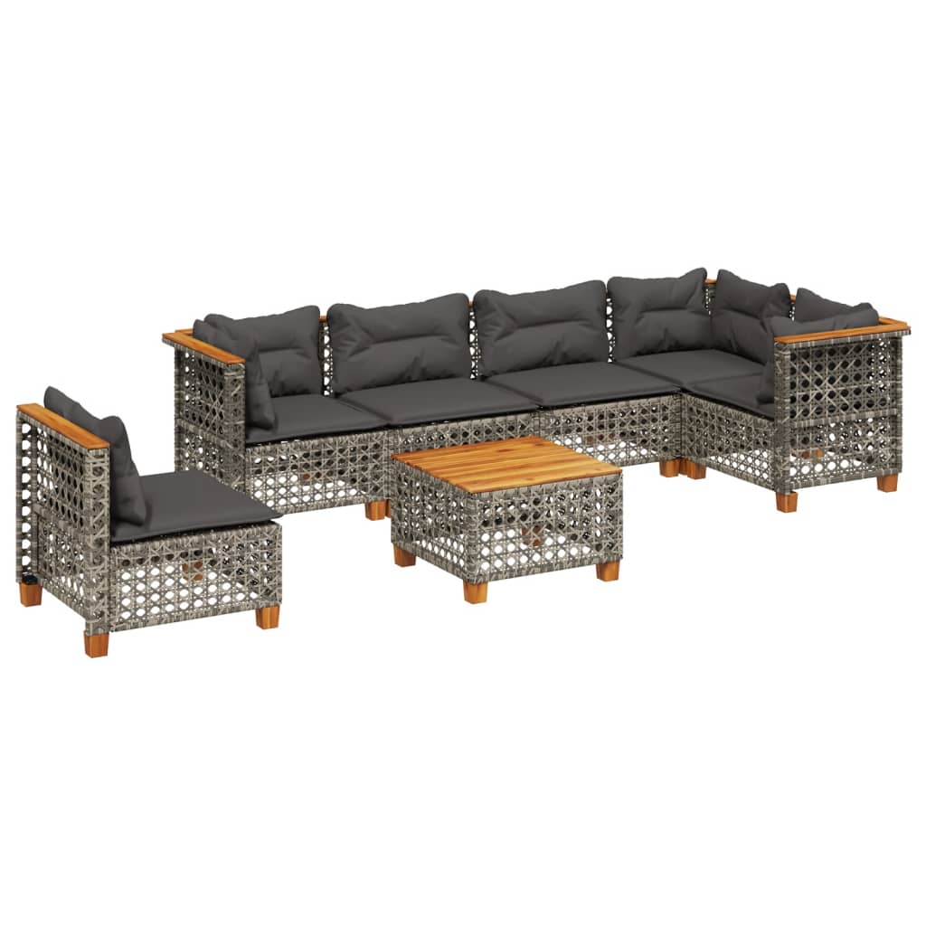 7-delige Loungeset met kussens poly rattan grijs is nu te koop bij PeponiXL, paradijselijk wonen!