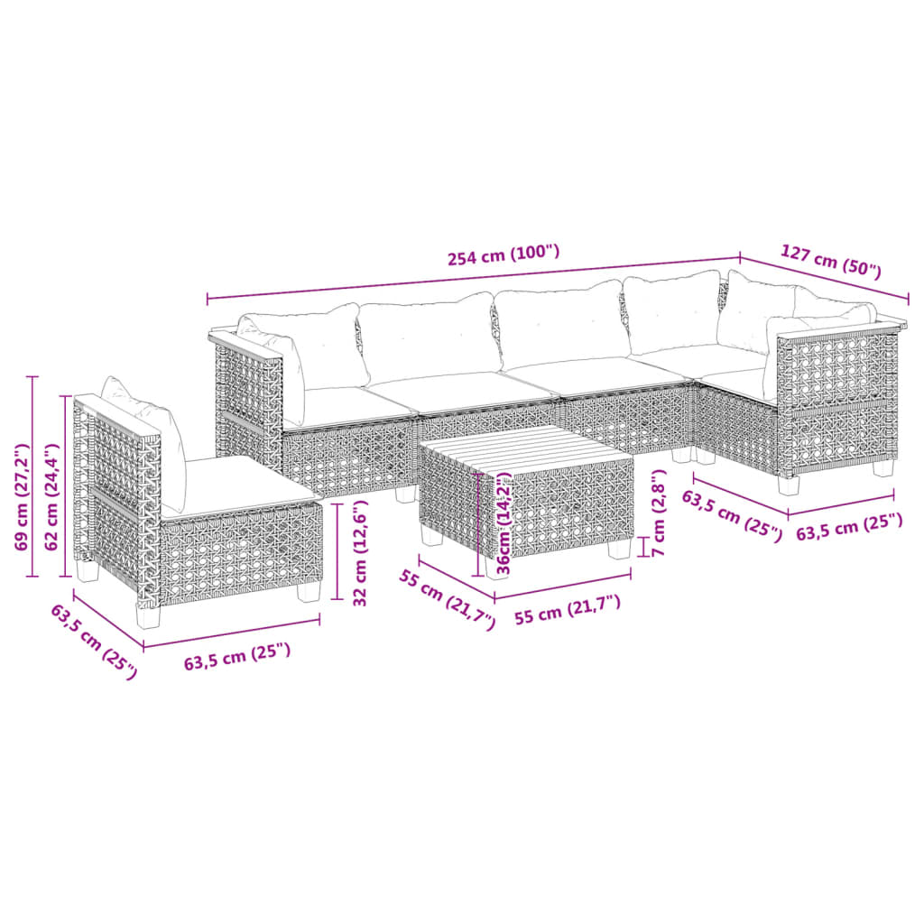 7-delige Loungeset met kussens poly rattan grijs is nu te koop bij PeponiXL, paradijselijk wonen!