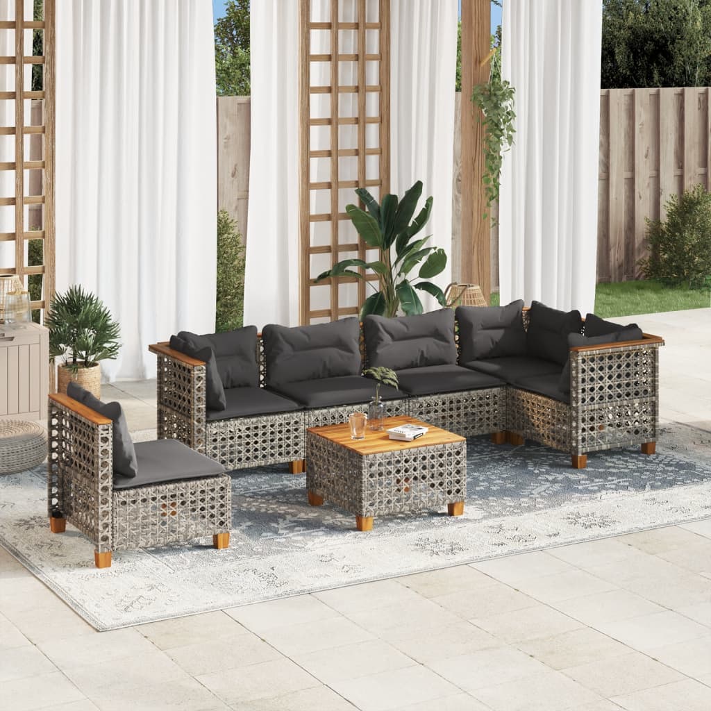 7-delige Loungeset met kussens poly rattan grijs is nu te koop bij PeponiXL, paradijselijk wonen!