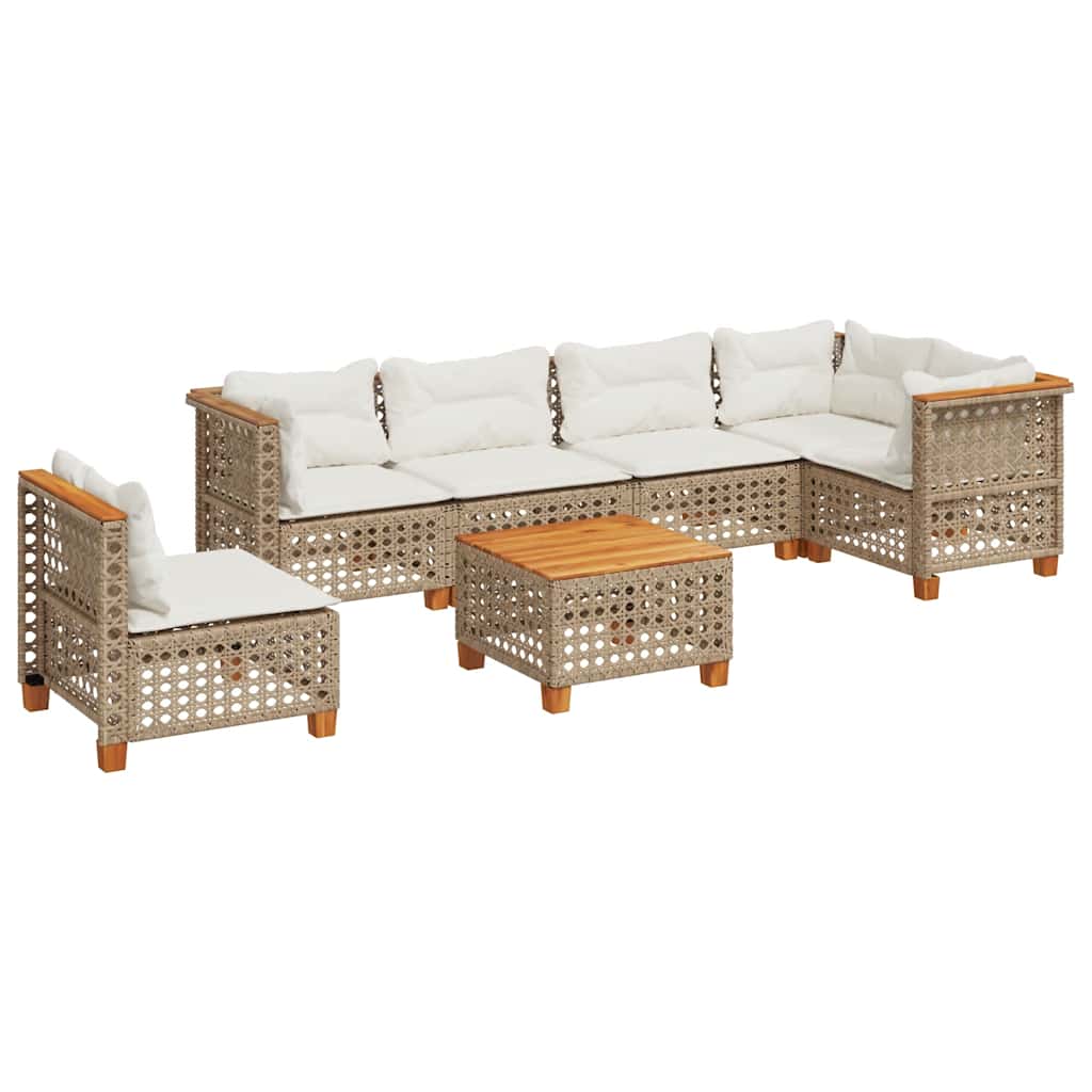 7-delige Loungeset met kussens poly rattan beige is nu te koop bij PeponiXL, paradijselijk wonen!