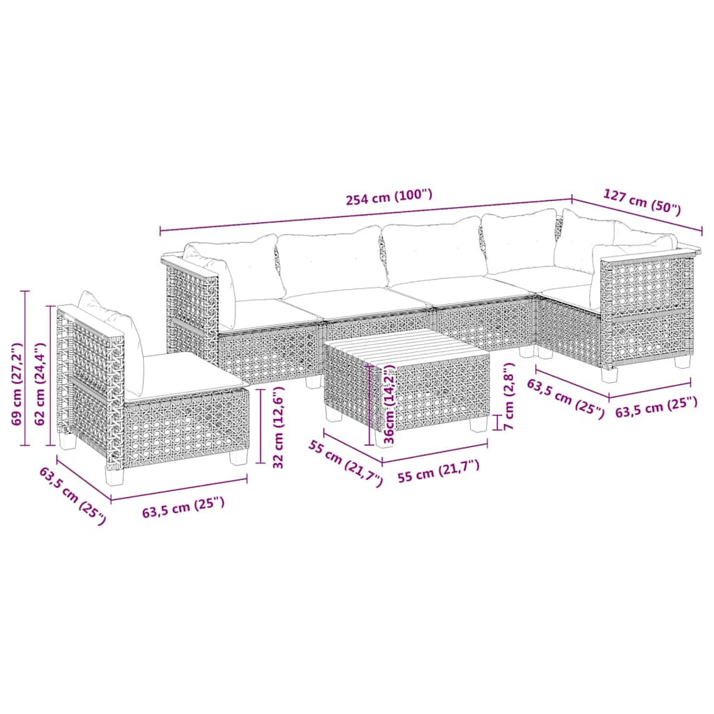 7-delige Loungeset met kussens poly rattan beige is nu te koop bij PeponiXL, paradijselijk wonen!