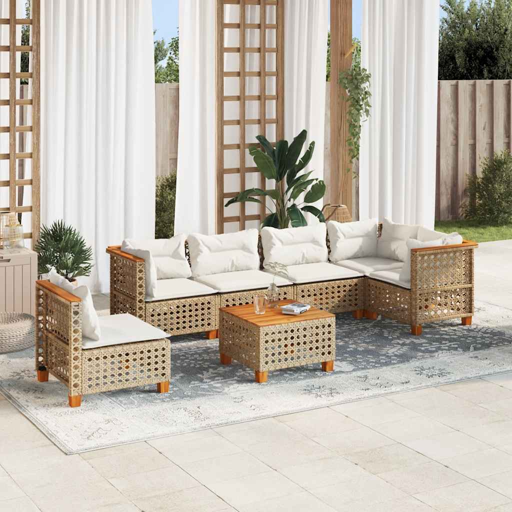 7-delige Loungeset met kussens poly rattan beige is nu te koop bij PeponiXL, paradijselijk wonen!