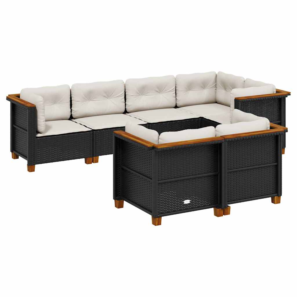 7-delige Loungeset met kussens poly rattan zwart is nu te koop bij PeponiXL, paradijselijk wonen!