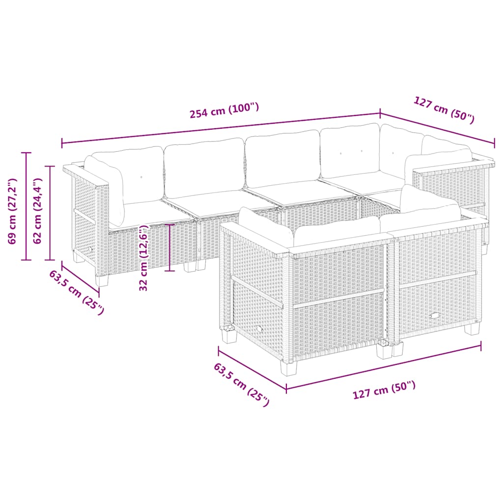 7-delige Loungeset met kussens poly rattan zwart is nu te koop bij PeponiXL, paradijselijk wonen!