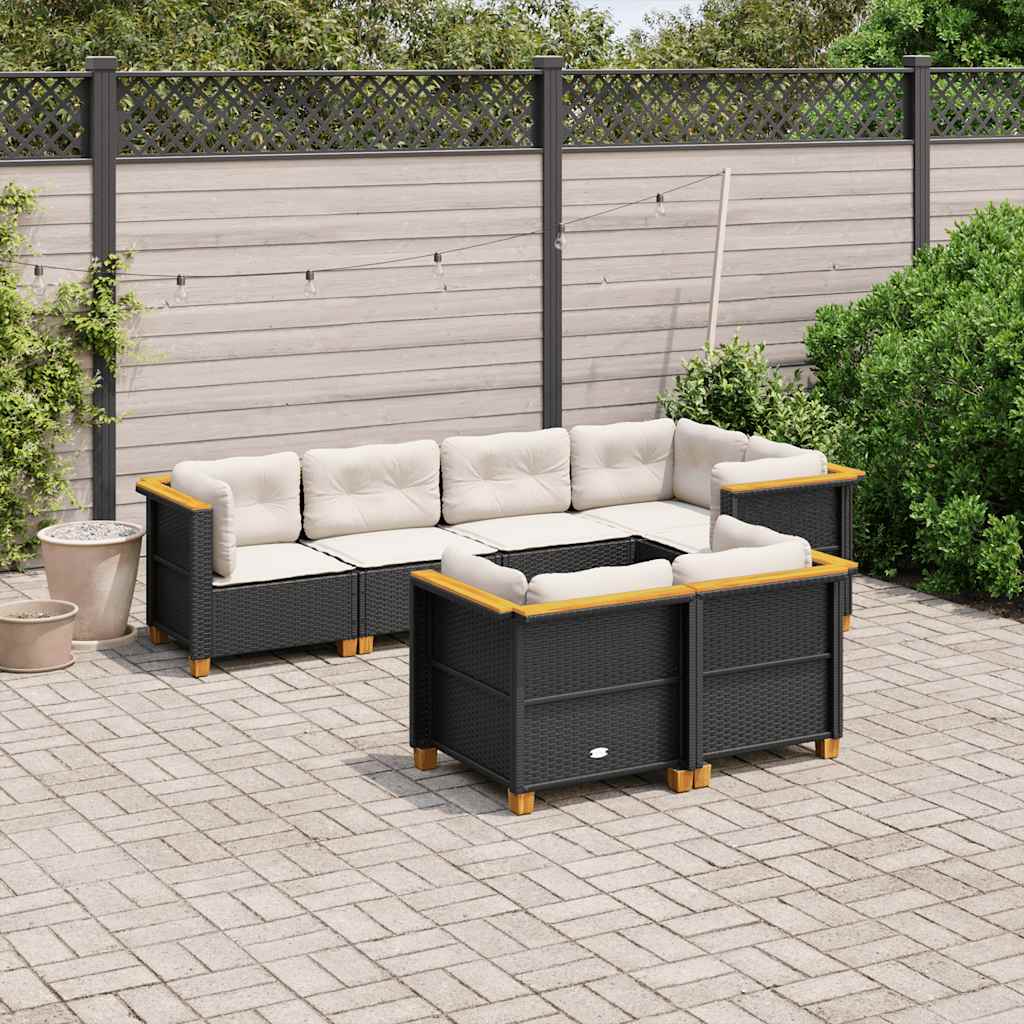 7-delige Loungeset met kussens poly rattan zwart is nu te koop bij PeponiXL, paradijselijk wonen!