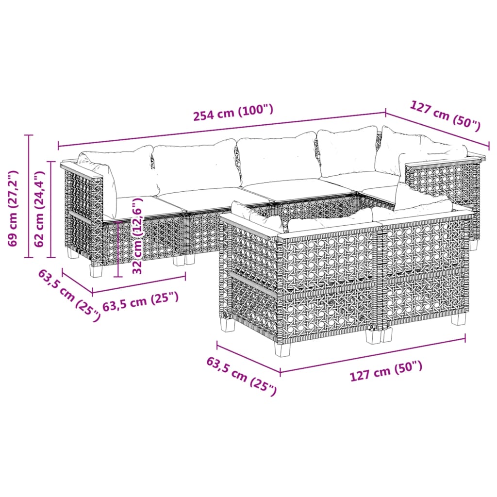 7-delige Loungeset met kussens poly rattan zwart is nu te koop bij PeponiXL, paradijselijk wonen!