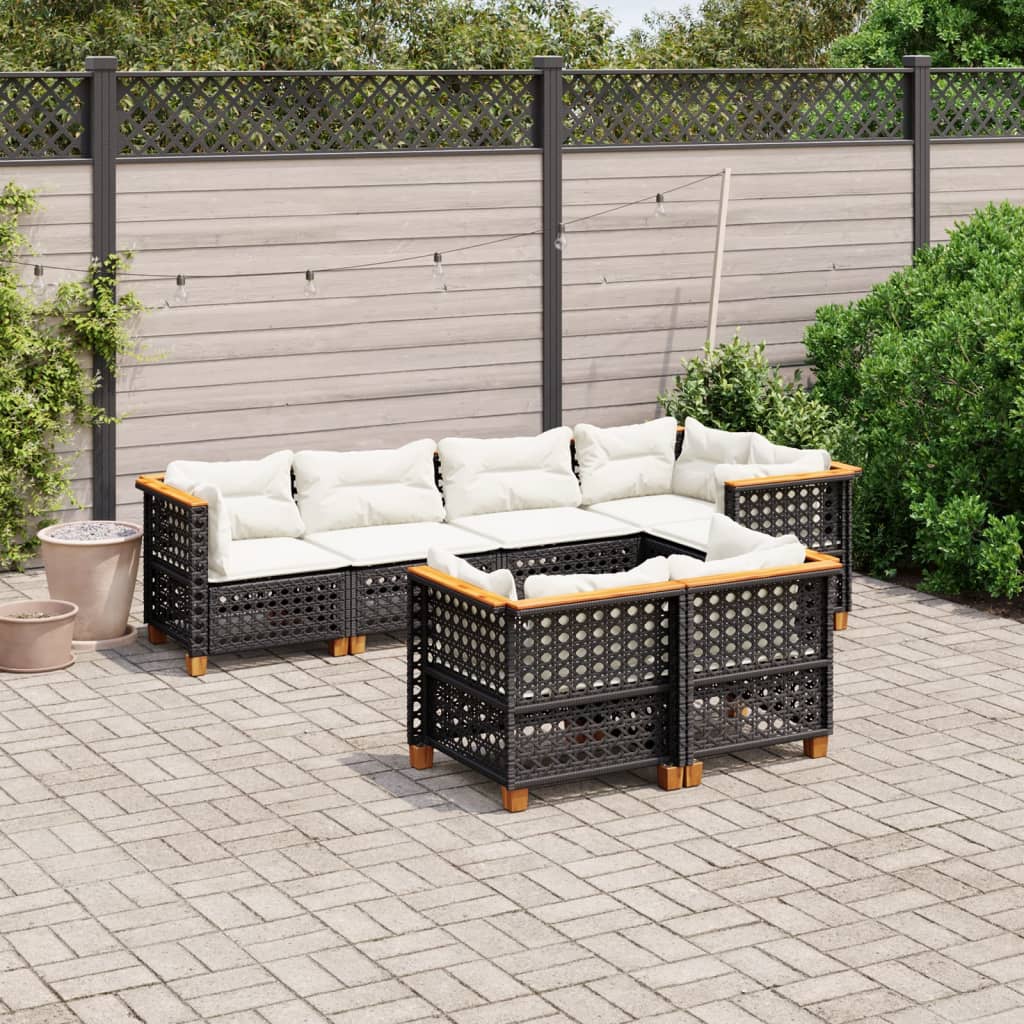 7-delige Loungeset met kussens poly rattan zwart is nu te koop bij PeponiXL, paradijselijk wonen!