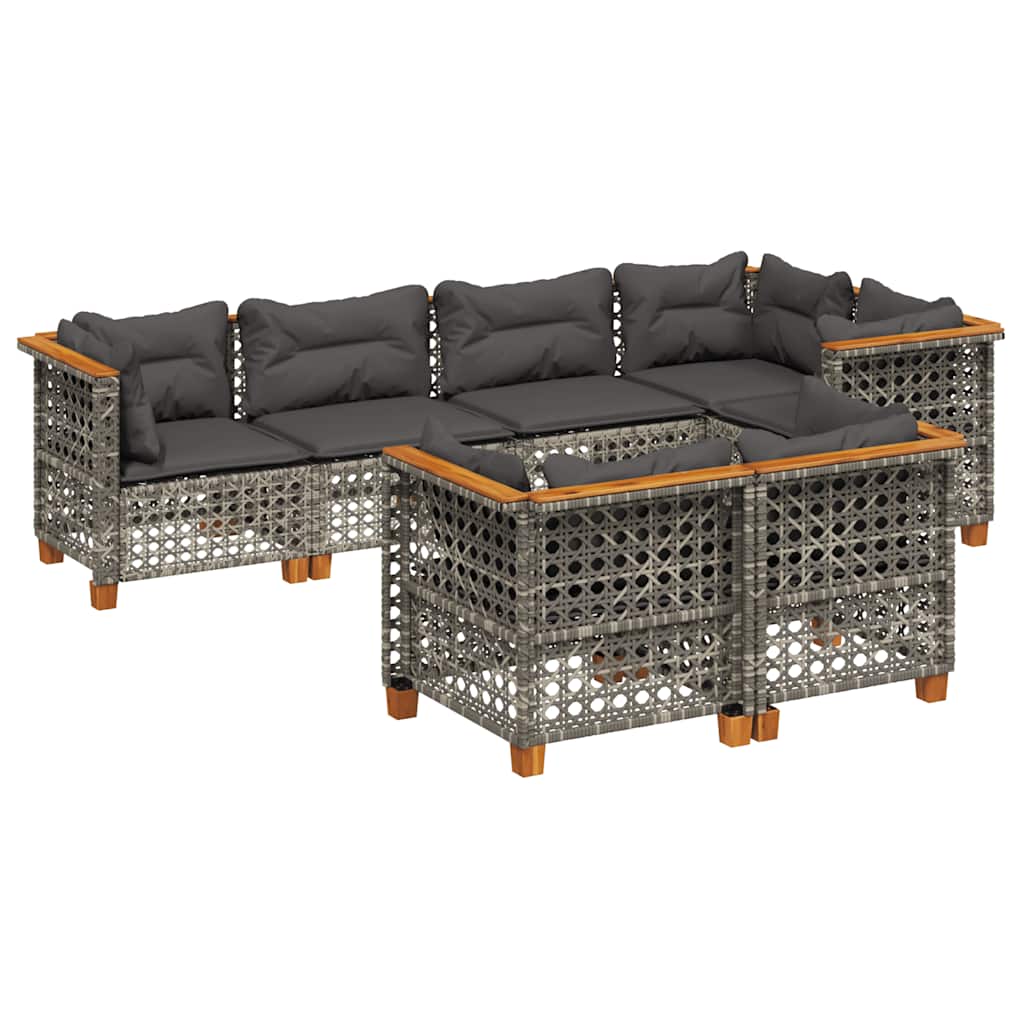 7-delige Loungeset met kussens poly rattan grijs is nu te koop bij PeponiXL, paradijselijk wonen!