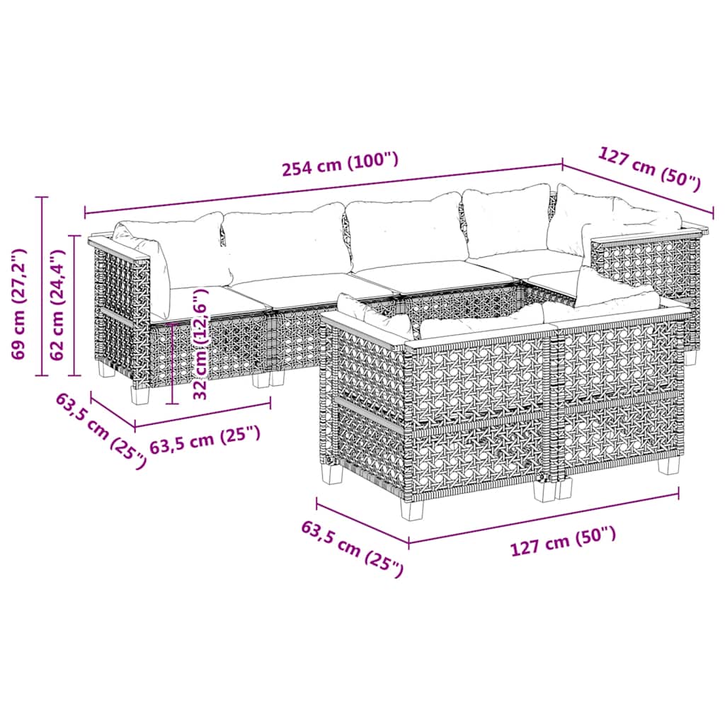 7-delige Loungeset met kussens poly rattan grijs is nu te koop bij PeponiXL, paradijselijk wonen!