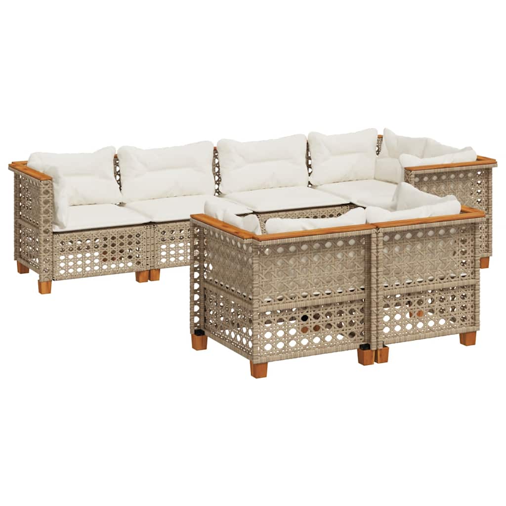 7-delige Loungeset met kussens poly rattan beige is nu te koop bij PeponiXL, paradijselijk wonen!