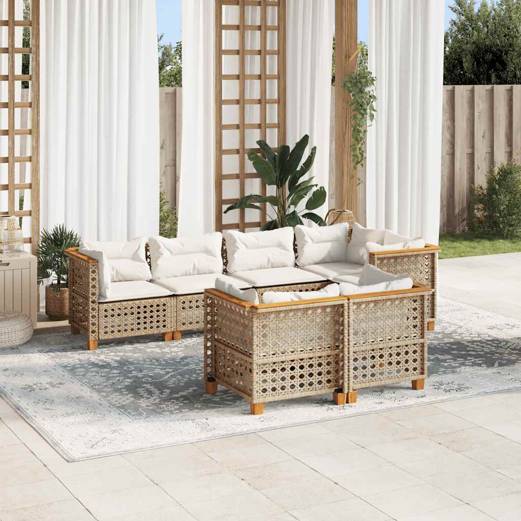 7-delige Loungeset met kussens poly rattan beige is nu te koop bij PeponiXL, paradijselijk wonen!