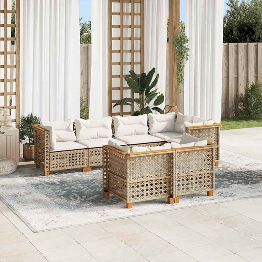 7-delige Loungeset met kussens poly rattan beige is nu te koop bij PeponiXL, paradijselijk wonen!