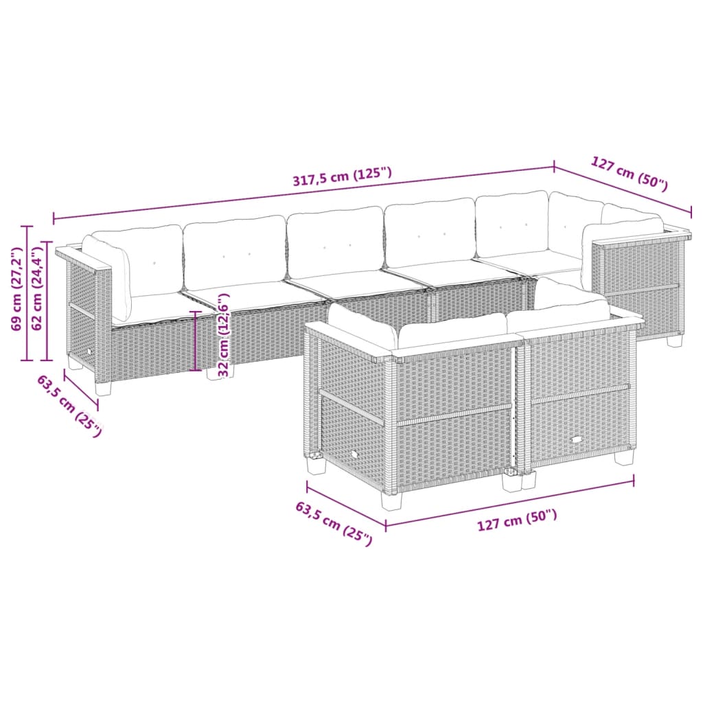 8-delige Loungeset met kussens poly rattan grijs is nu te koop bij PeponiXL, paradijselijk wonen!