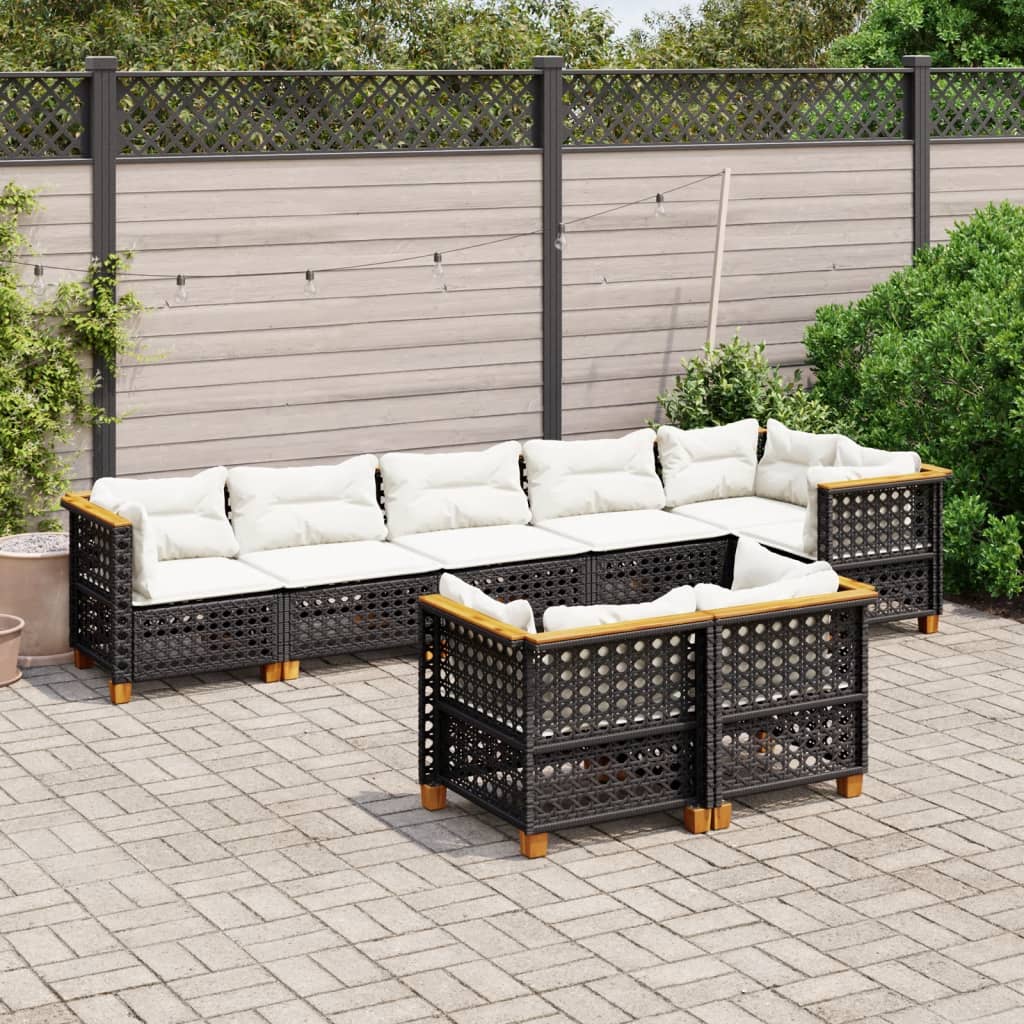 8-delige Loungeset met kussens poly rattan zwart is nu te koop bij PeponiXL, paradijselijk wonen!