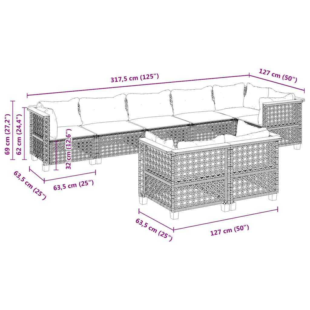 8-delige Loungeset met kussens poly rattan beige is nu te koop bij PeponiXL, paradijselijk wonen!