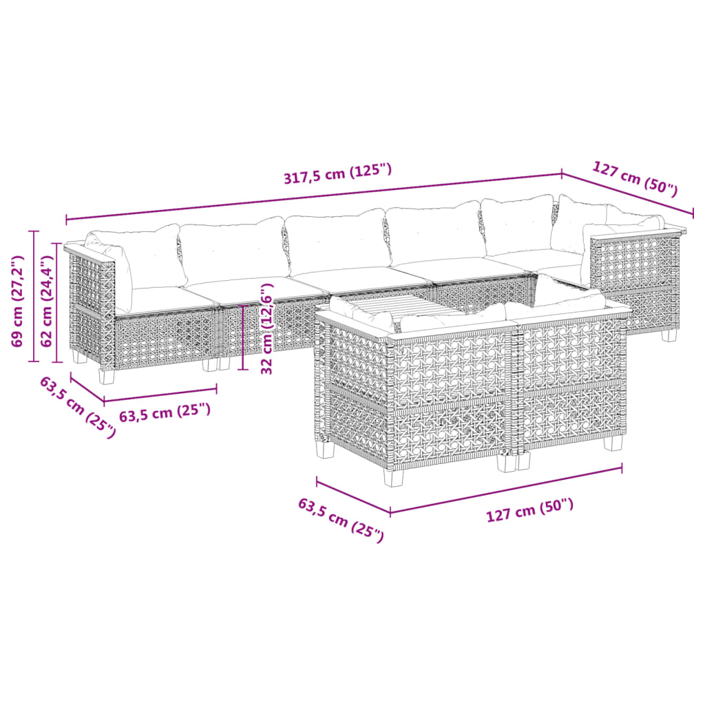9-delige Loungeset met kussens poly rattan grijs is nu te koop bij PeponiXL, paradijselijk wonen!