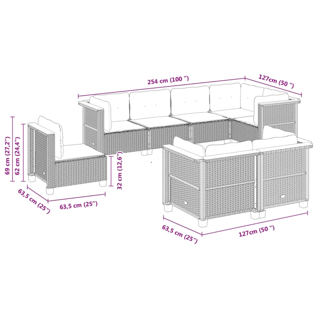 8-delige Loungeset met kussens poly rattan zwart is nu te koop bij PeponiXL, paradijselijk wonen!