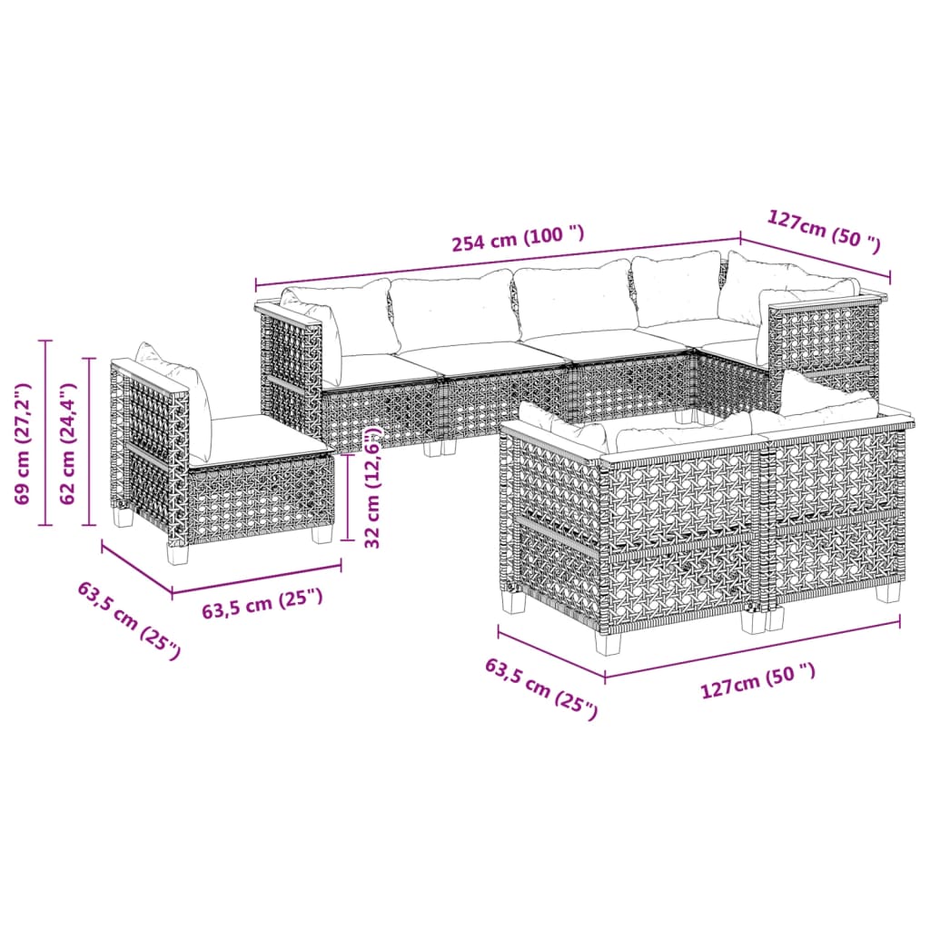 8-delige Loungeset met kussens poly rattan zwart is nu te koop bij PeponiXL, paradijselijk wonen!