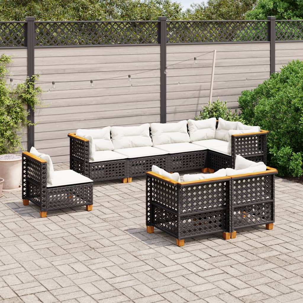 8-delige Loungeset met kussens poly rattan zwart is nu te koop bij PeponiXL, paradijselijk wonen!