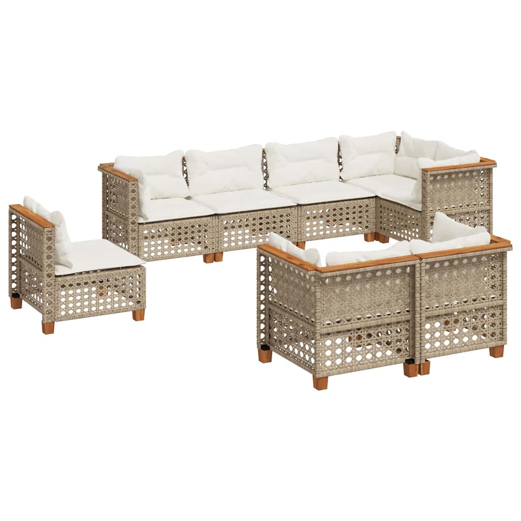 8-delige Loungeset met kussens poly rattan beige is nu te koop bij PeponiXL, paradijselijk wonen!