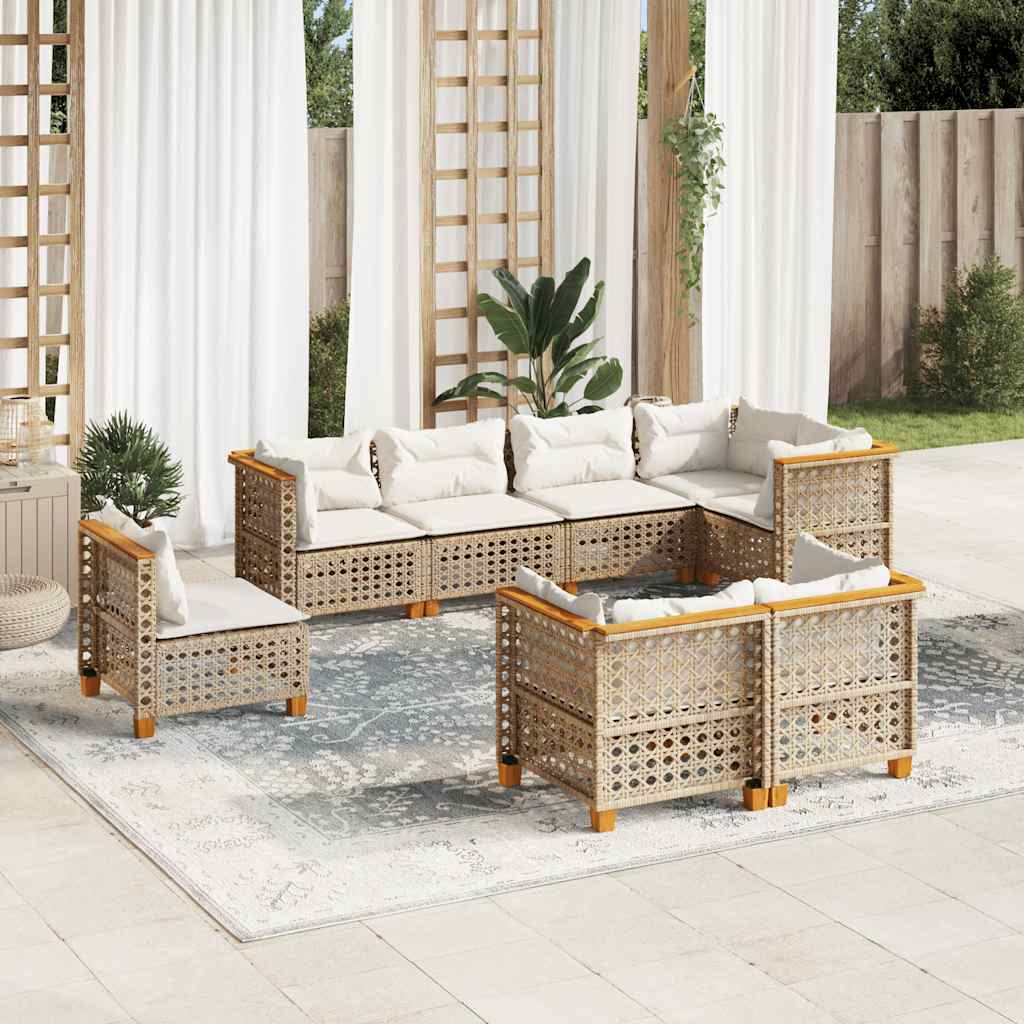 8-delige Loungeset met kussens poly rattan beige is nu te koop bij PeponiXL, paradijselijk wonen!
