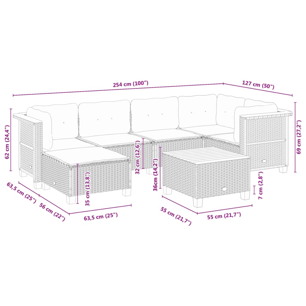 7-delige Loungeset met kussens poly rattan zwart is nu te koop bij PeponiXL, paradijselijk wonen!