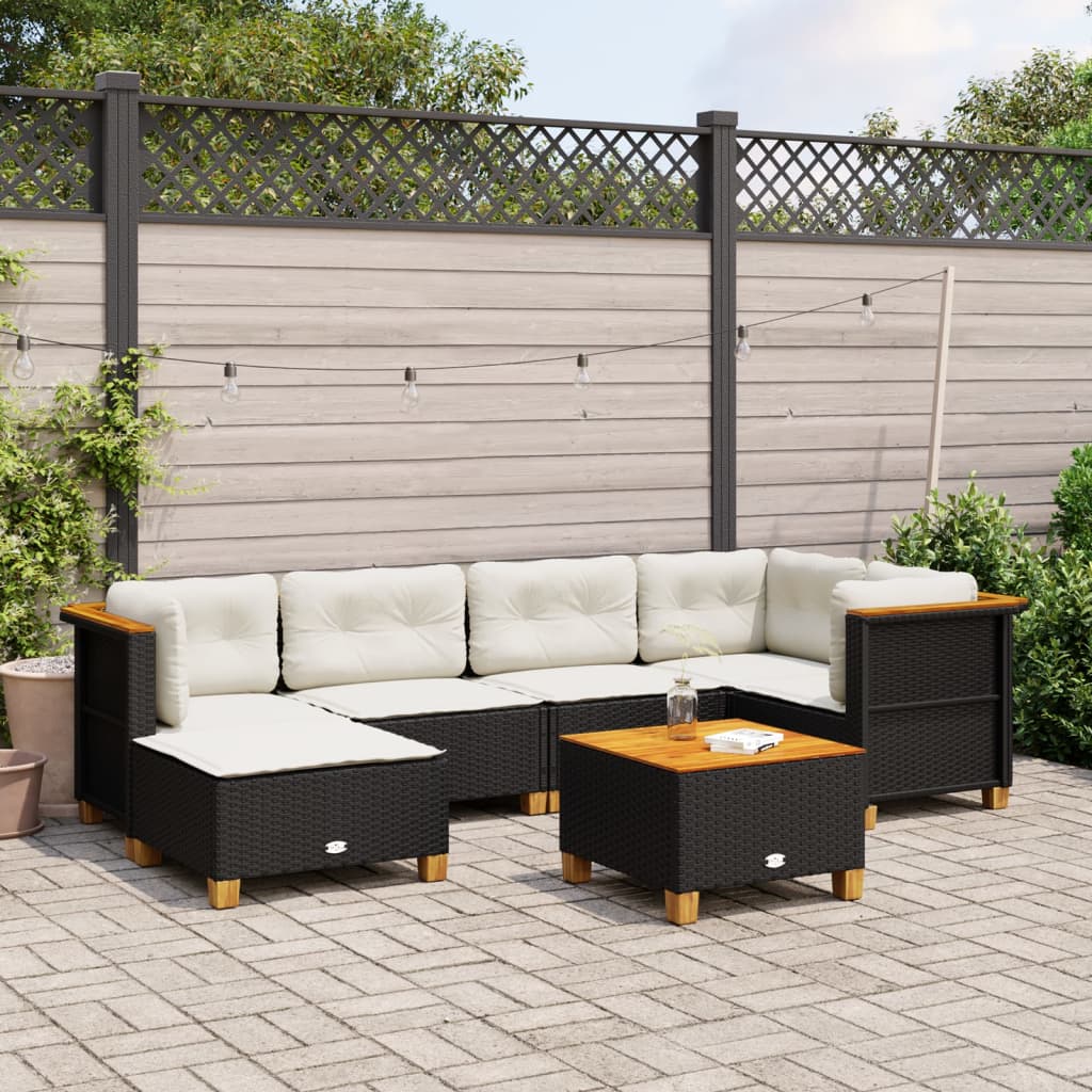 7-delige Loungeset met kussens poly rattan zwart is nu te koop bij PeponiXL, paradijselijk wonen!