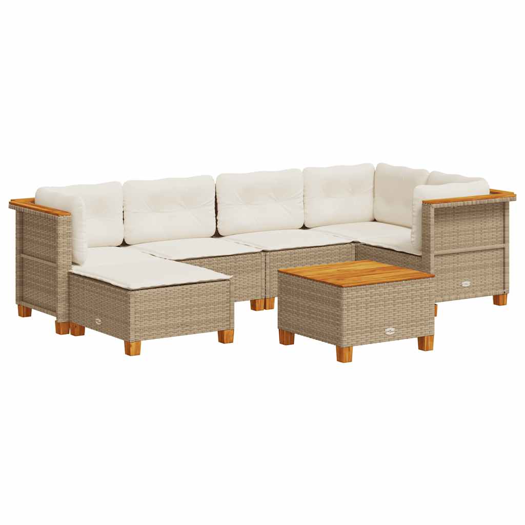 7-delige Loungeset met kussens poly rattan beige is nu te koop bij PeponiXL, paradijselijk wonen!