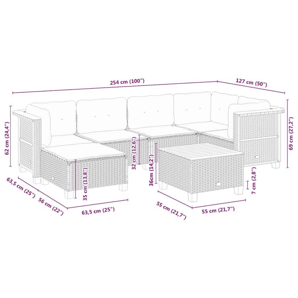 7-delige Loungeset met kussens poly rattan beige is nu te koop bij PeponiXL, paradijselijk wonen!