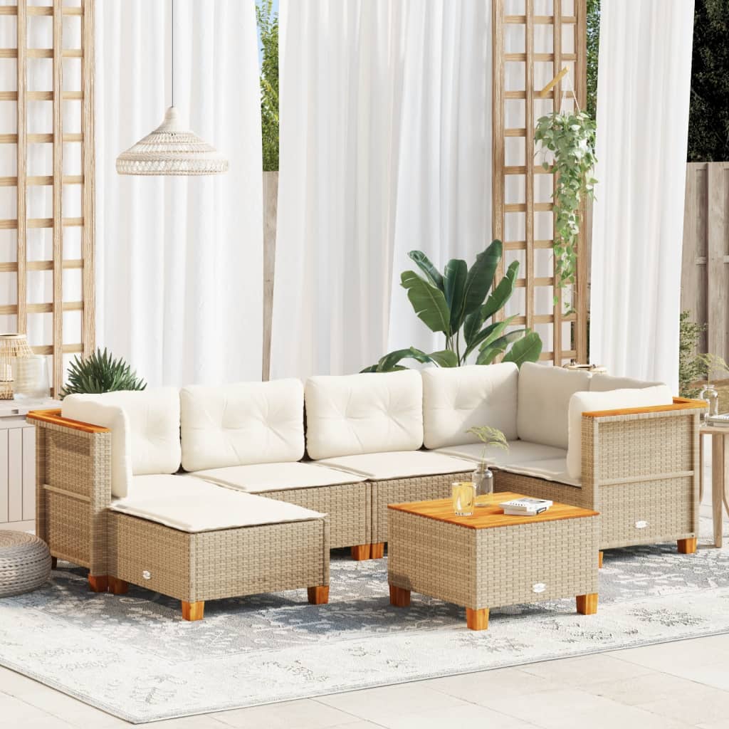 7-delige Loungeset met kussens poly rattan beige is nu te koop bij PeponiXL, paradijselijk wonen!