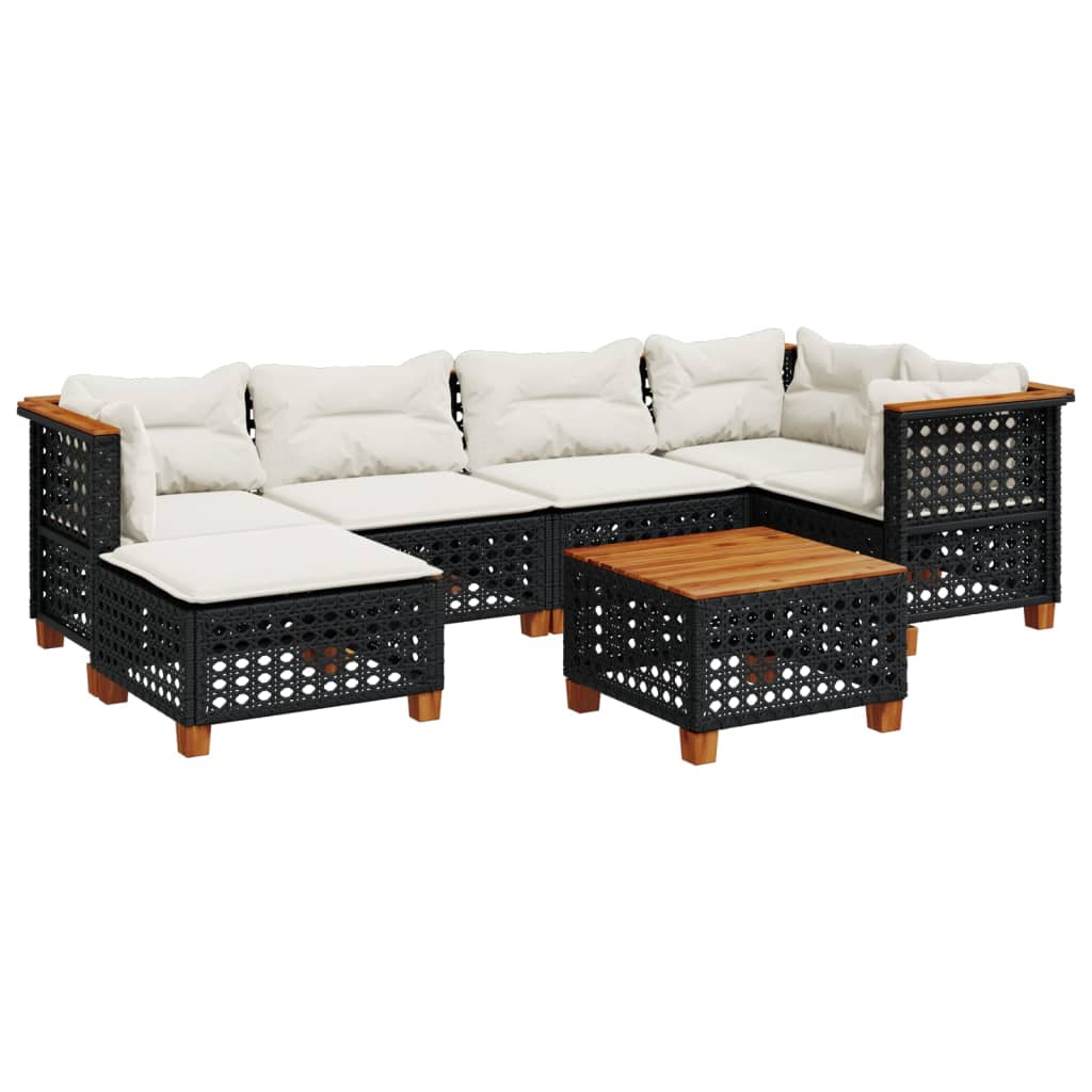 7-delige Loungeset met kussens poly rattan zwart is nu te koop bij PeponiXL, paradijselijk wonen!