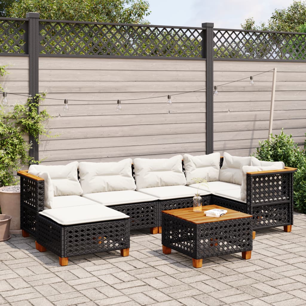 7-delige Loungeset met kussens poly rattan zwart is nu te koop bij PeponiXL, paradijselijk wonen!