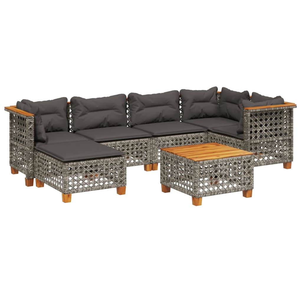 7-delige Loungeset met kussens poly rattan grijs is nu te koop bij PeponiXL, paradijselijk wonen!