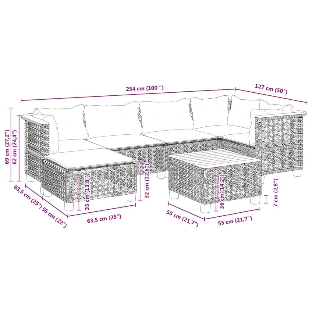 7-delige Loungeset met kussens poly rattan grijs is nu te koop bij PeponiXL, paradijselijk wonen!