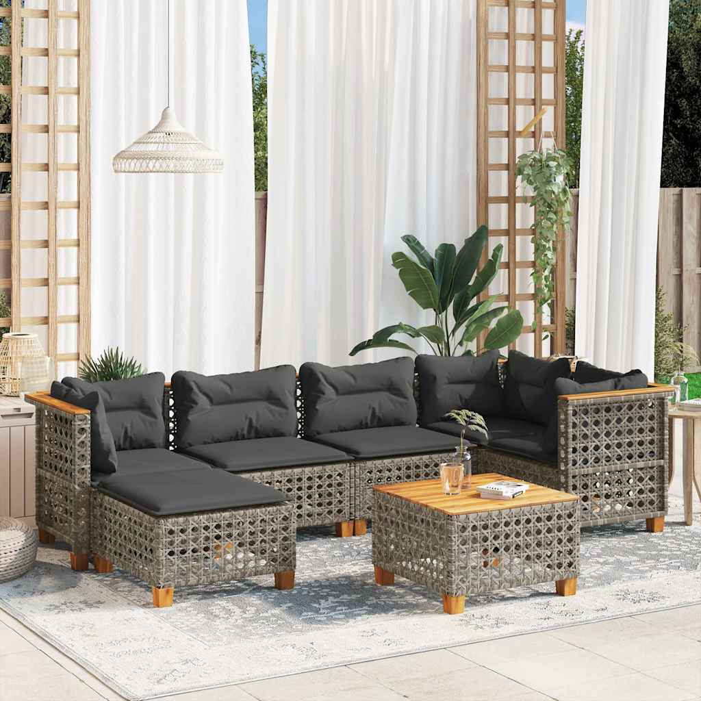 7-delige Loungeset met kussens poly rattan grijs is nu te koop bij PeponiXL, paradijselijk wonen!