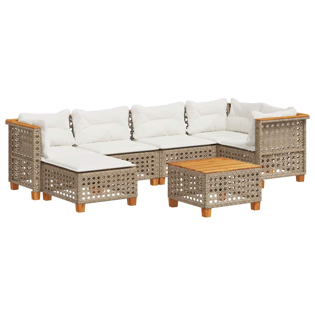 7-delige Loungeset met kussens poly rattan beige is nu te koop bij PeponiXL, paradijselijk wonen!