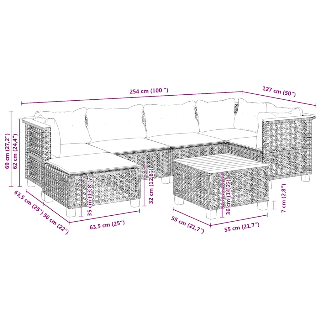 7-delige Loungeset met kussens poly rattan beige is nu te koop bij PeponiXL, paradijselijk wonen!