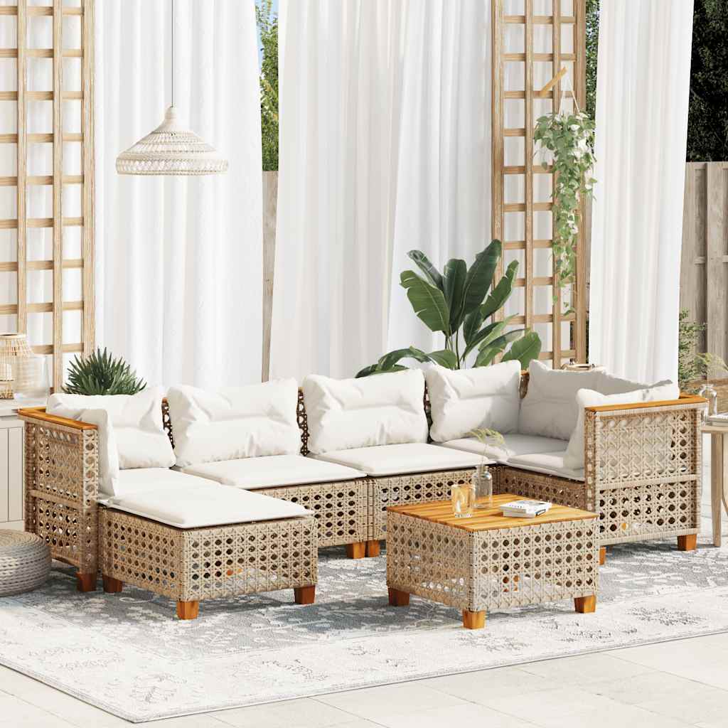 7-delige Loungeset met kussens poly rattan beige is nu te koop bij PeponiXL, paradijselijk wonen!