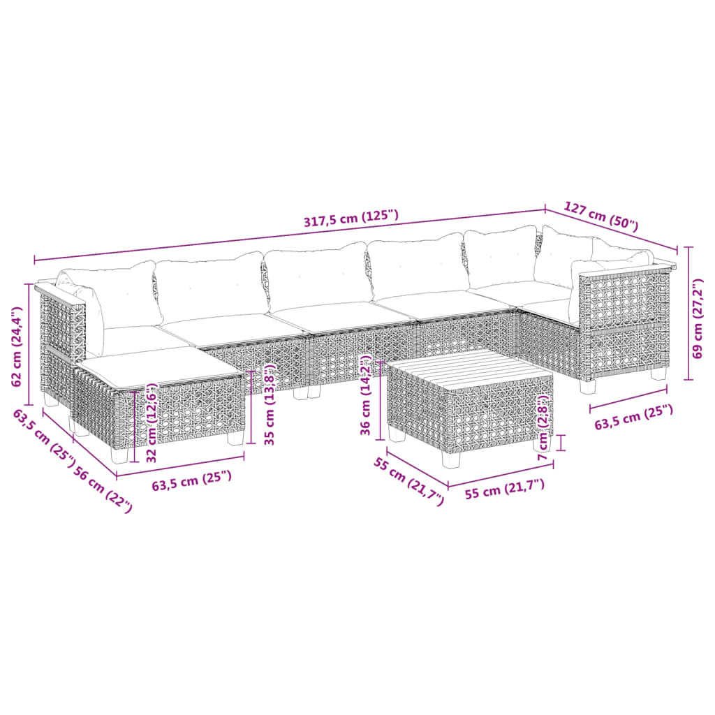 8-delige Loungeset met kussens poly rattan zwart is nu te koop bij PeponiXL, paradijselijk wonen!