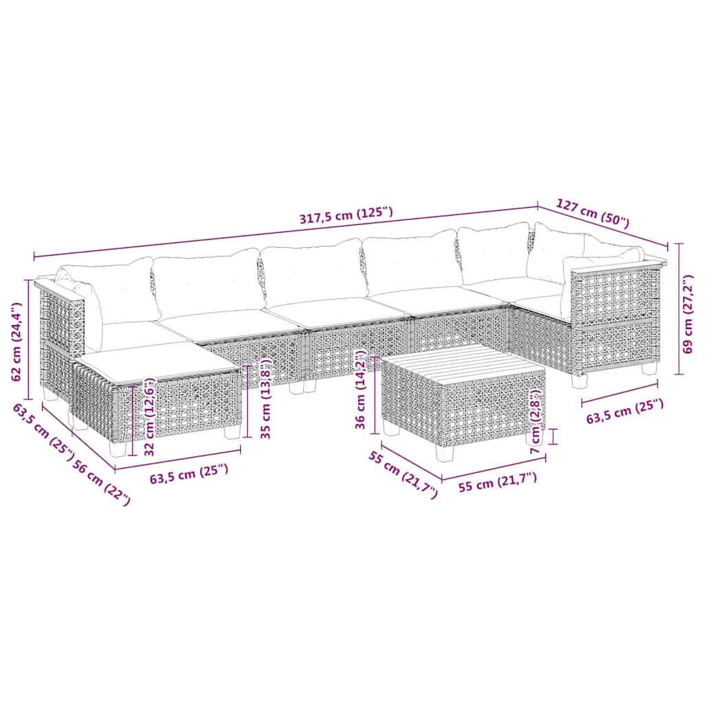 8-delige Loungeset met kussens poly rattan beige is nu te koop bij PeponiXL, paradijselijk wonen!
