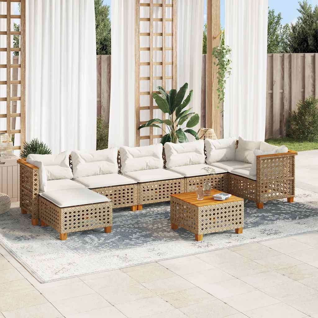 8-delige Loungeset met kussens poly rattan beige is nu te koop bij PeponiXL, paradijselijk wonen!