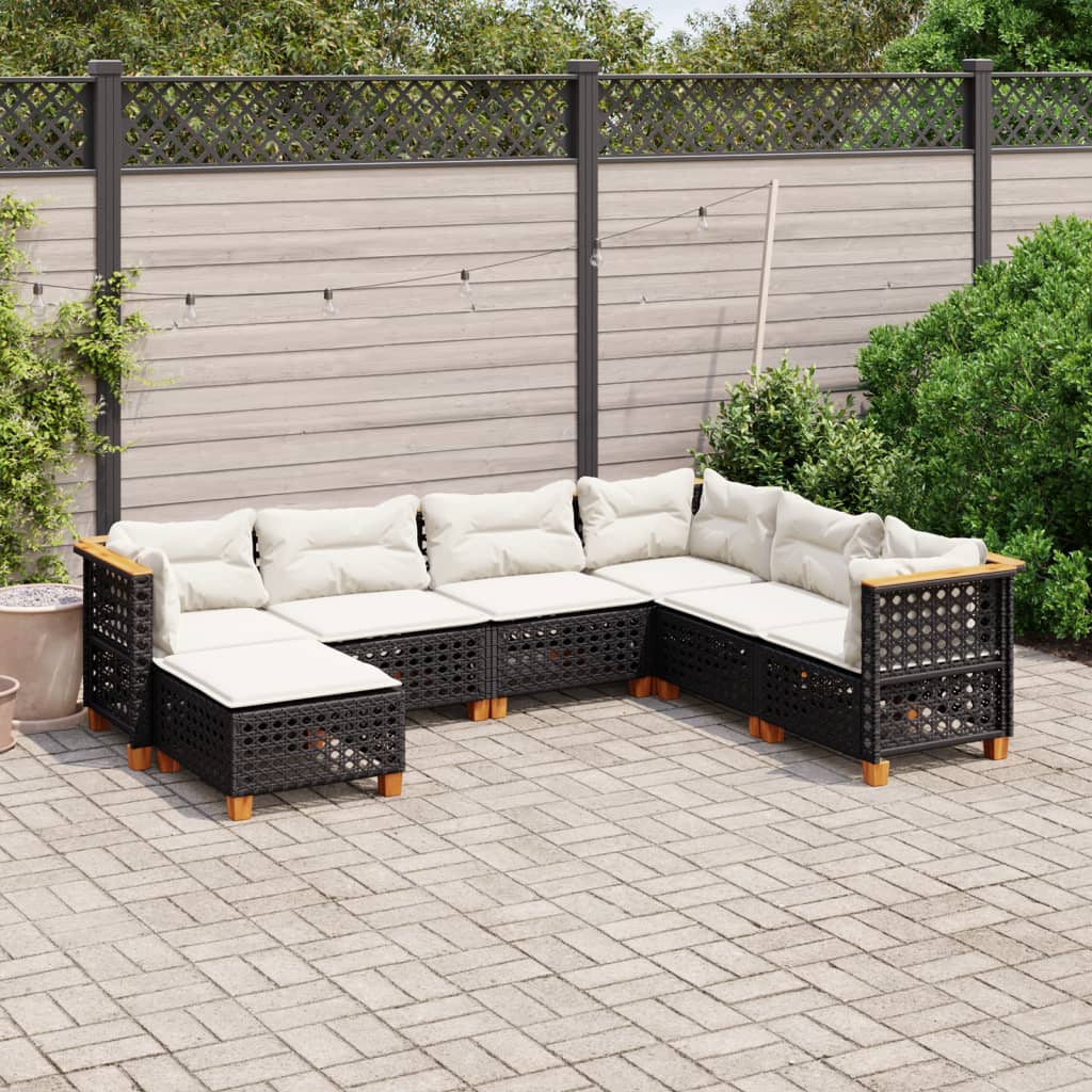 7-delige Loungeset met kussens poly rattan zwart is nu te koop bij PeponiXL, paradijselijk wonen!